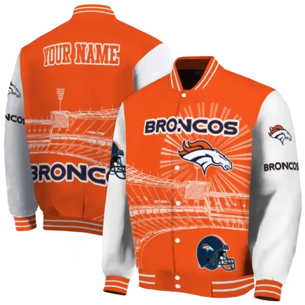 custom denver broncos ferris arena orange white varsity jacket fashion forward.webp