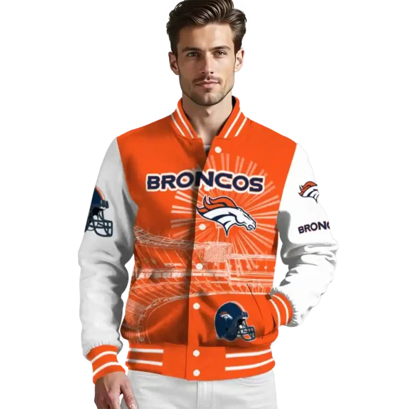 custom denver broncos ferris arena orange white varsity jacket high quality.webp