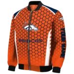 custom denver broncos hexagon grid orange bomber jacket best selling