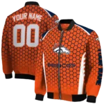 custom denver broncos hexagon grid orange bomber jacket best selling
