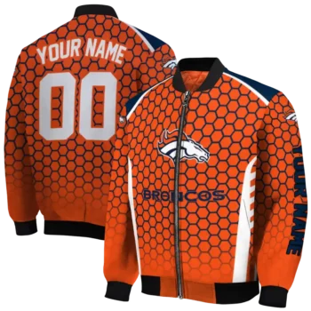 custom denver broncos hexagon grid orange bomber jacket fashion forward