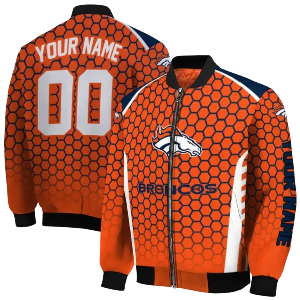 custom denver broncos hexagon grid orange bomber jacket fashion forward