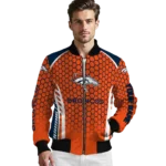 custom denver broncos hexagon grid orange bomber jacket best selling