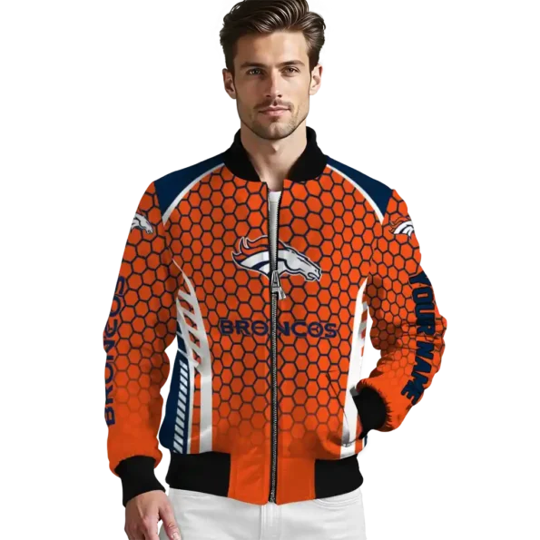 custom denver broncos hexagon grid orange bomber jacket high quality