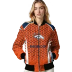 custom denver broncos hexagon grid orange bomber jacket best selling