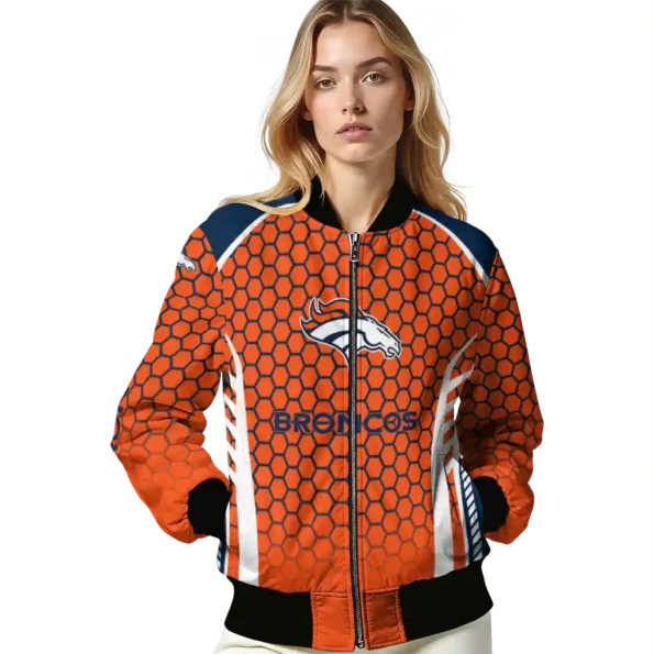 custom denver broncos hexagon grid orange bomber jacket latest model