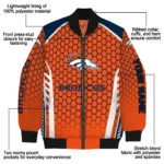 custom denver broncos hexagon grid orange bomber jacket best selling