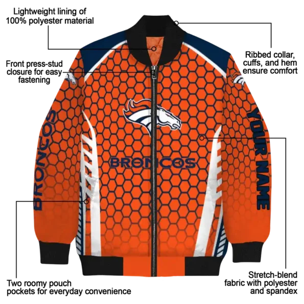 custom denver broncos hexagon grid orange bomber jacket new arrival
