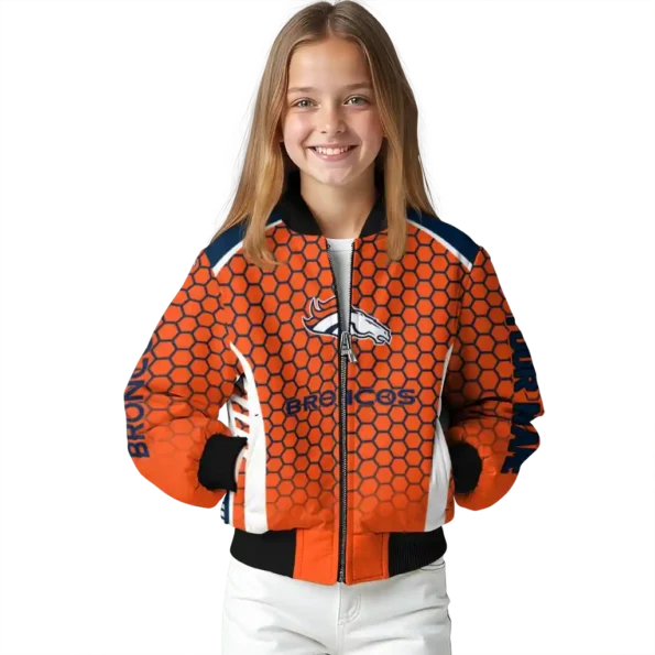 custom denver broncos hexagon grid orange bomber jacket top rated