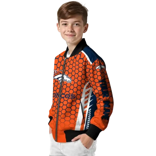 custom denver broncos hexagon grid orange bomber jacket trendy