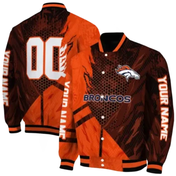 custom denver broncos hexagon mesh orange black varsity jacket fashion forward.webp
