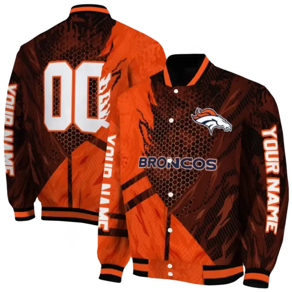 custom denver broncos hexagon mesh orange black varsity jacket fashion forward.webp