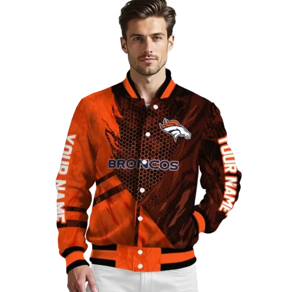 custom denver broncos hexagon mesh orange black varsity jacket high quality.webp