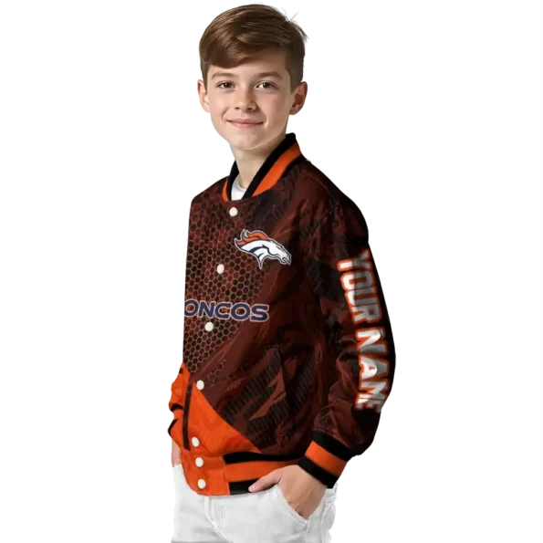 custom denver broncos hexagon mesh orange black varsity jacket trendy.webp