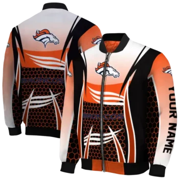 custom denver broncos mesh effect orange black bomber jacket fashion forward