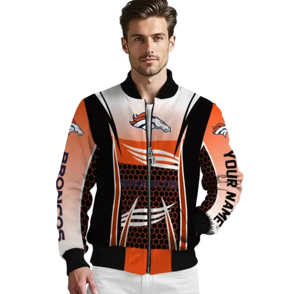 custom denver broncos mesh effect orange black bomber jacket high quality
