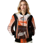 custom denver broncos mesh effect orange black bomber jacket best selling