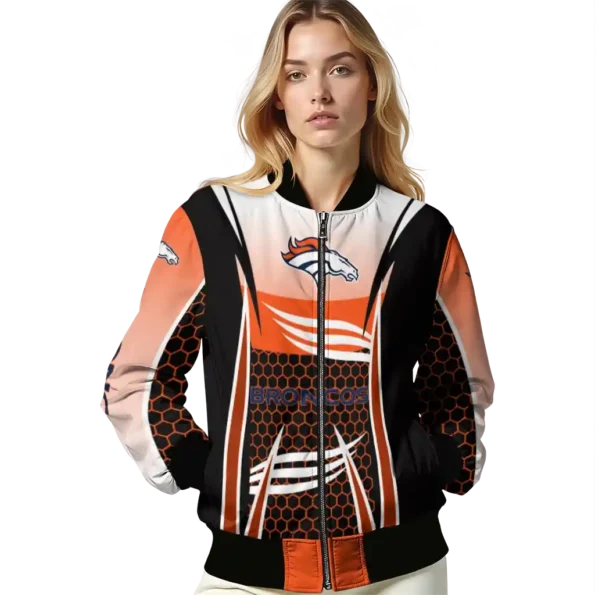 custom denver broncos mesh effect orange black bomber jacket latest model