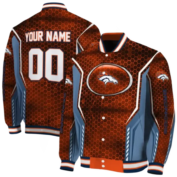 custom denver broncos power plate orange varsity jacket fashion forward.webp