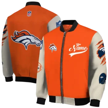 custom denver broncos razorback outline orange nude bomber jacket fashion forward