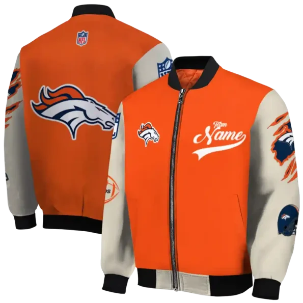 custom denver broncos razorback outline orange nude bomber jacket fashion forward