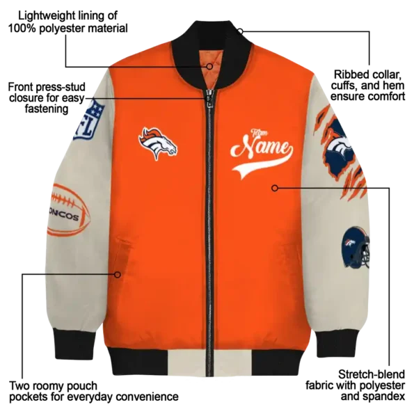custom denver broncos razorback outline orange nude bomber jacket new arrival