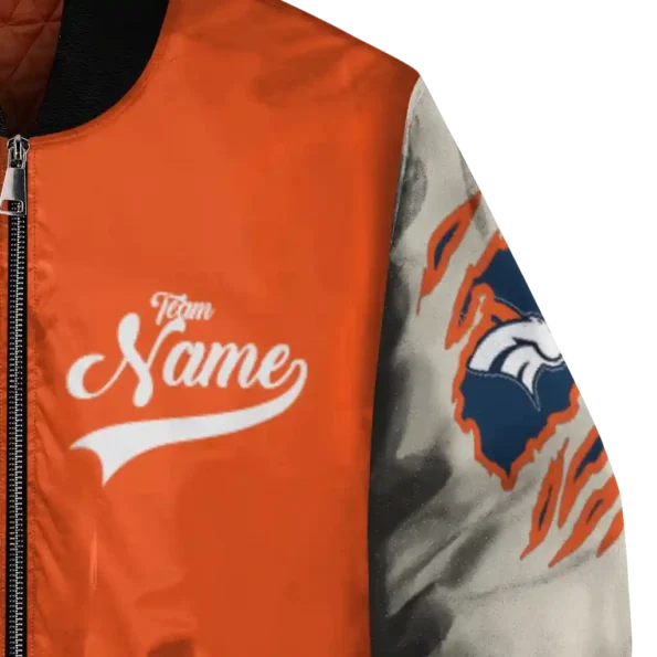 custom denver broncos razorback outline orange nude bomber jacket premium grade