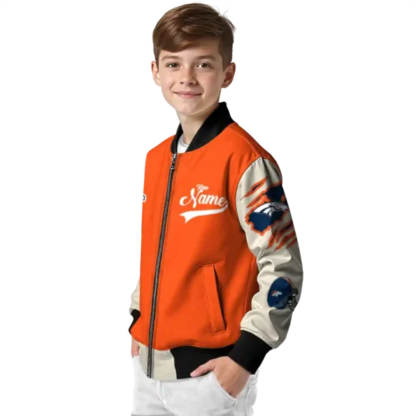 custom denver broncos razorback outline orange nude bomber jacket trendy