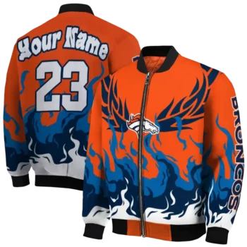 custom denver broncos winged blaze orange white bomber jacket fashion forward