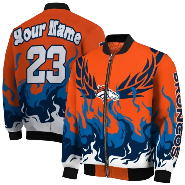 custom denver broncos winged blaze orange white bomber jacket fashion forward