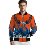 custom denver broncos winged blaze orange white bomber jacket best selling