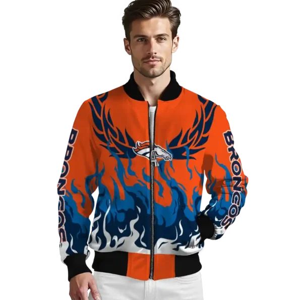 custom denver broncos winged blaze orange white bomber jacket high quality