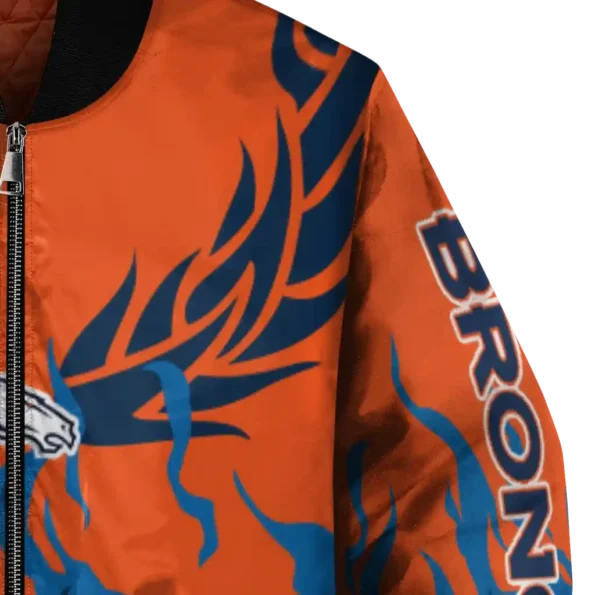 custom denver broncos winged blaze orange white bomber jacket premium grade