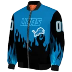 custom detroit lions flame border blue black bomber jacket best selling