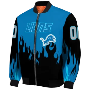 custom detroit lions flame border blue black bomber jacket best selling