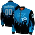 custom detroit lions flame border blue black bomber jacket best selling