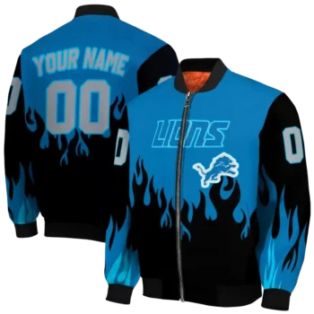 custom detroit lions flame border blue black bomber jacket fashion forward