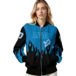 custom detroit lions flame border blue black bomber jacket best selling