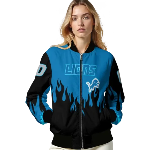 custom detroit lions flame border blue black bomber jacket latest model