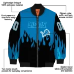 custom detroit lions flame border blue black bomber jacket best selling