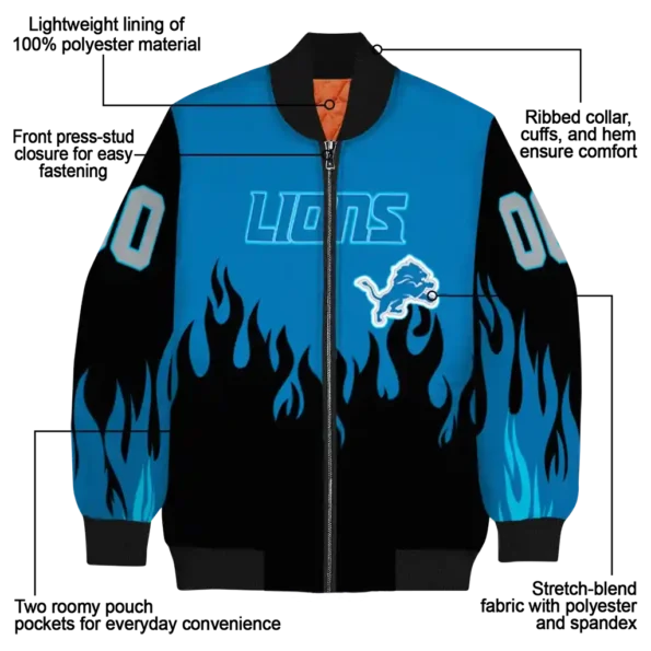 custom detroit lions flame border blue black bomber jacket new arrival
