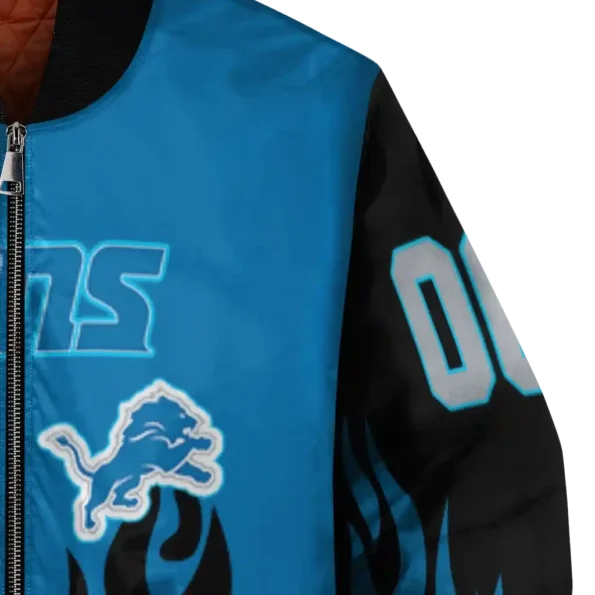 custom detroit lions flame border blue black bomber jacket premium grade