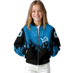custom detroit lions flame border blue black bomber jacket best selling