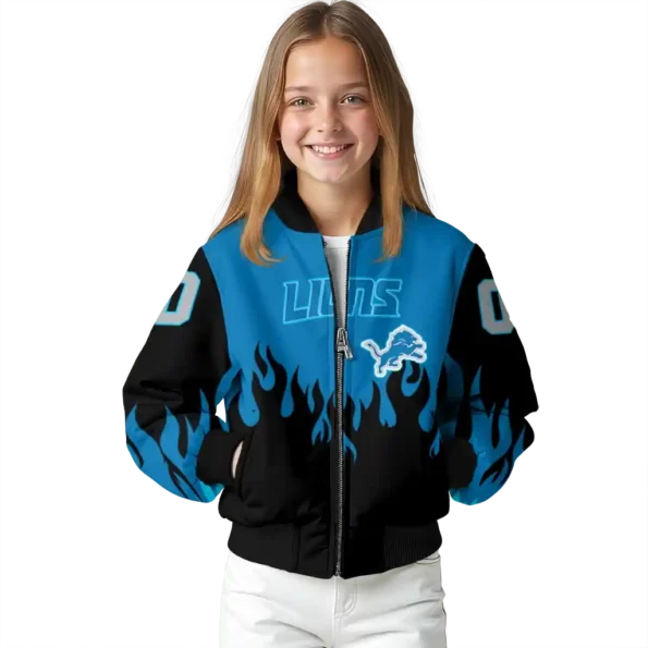 custom detroit lions flame border blue black bomber jacket top rated