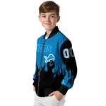 custom detroit lions flame border blue black bomber jacket best selling
