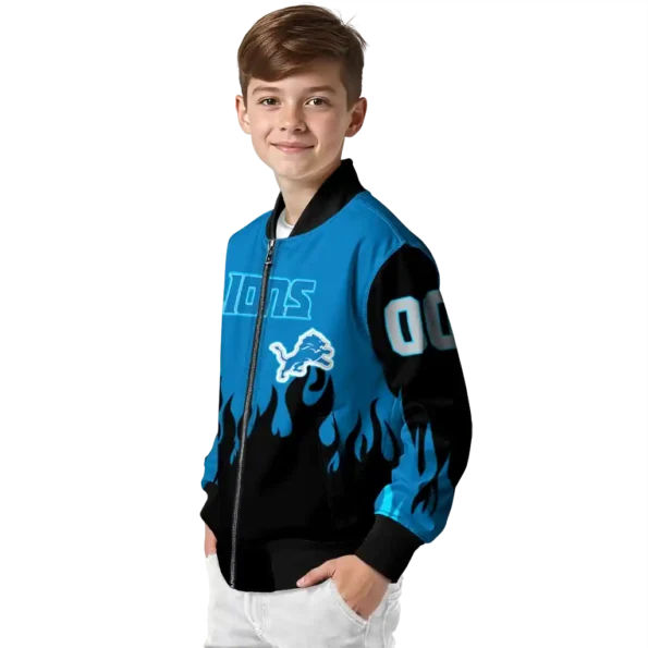 custom detroit lions flame border blue black bomber jacket trendy