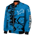 custom detroit lions hexagon cluster blue black bomber jacket best selling