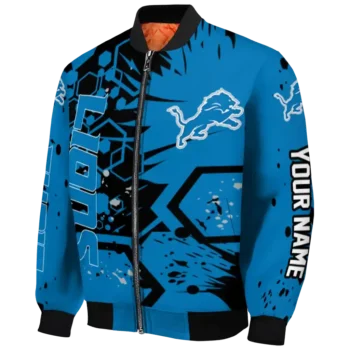 custom detroit lions hexagon cluster blue black bomber jacket best selling