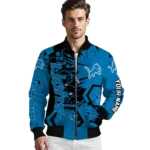 custom detroit lions hexagon cluster blue black bomber jacket best selling