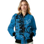 custom detroit lions hexagon cluster blue black bomber jacket best selling